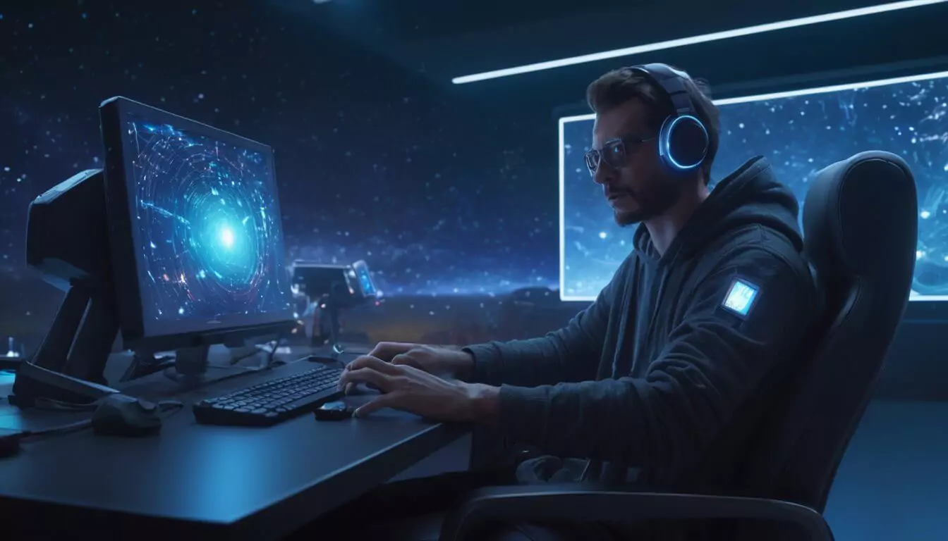 an image of a guy using pc, shows a person working